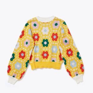 NWT Ban.do Floral Quilted Balloon Sleeve Sweater Size S